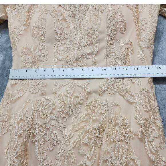 Formal Dress Jacket Set Size 8 Champagne Gold Beaded Lace Chiffon Sheath Party - Picture 12 of 14